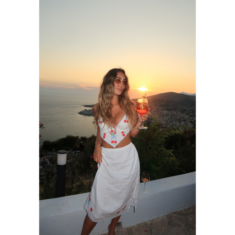 For Love & Lemons White Embroidered Top & Skirt Floral Set - Picture 4 of 6